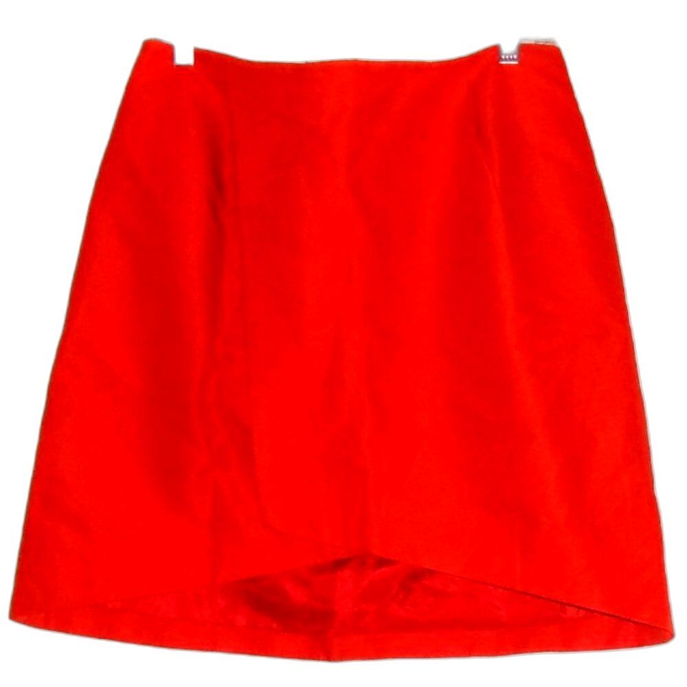 Kate Spade Saturday Sz. 8 Orange Faux Wrap Skirt High Low Linen Cotton A-Line